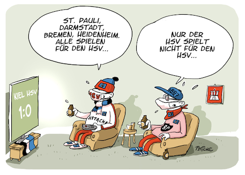 Cartoon: KIEL HSV (medium) by FEICKE tagged hamburg,bundesliga,zwei,verein,hsv,sportverein,kiel,fussball,fußball,hamburg,bundesliga,zwei,verein,hsv,sportverein,kiel,fussball,fußball