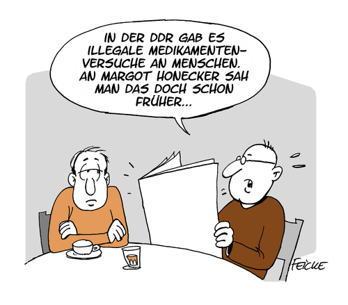 Cartoon: Margot H (medium) by FEICKE tagged körperverletzung,betrug,labor,versuchstiere,bürger,illegal,test,medikamenten,ddr,ddr,medikamenten,test,illegal,bürger,versuchstiere,labor,betrug,körperverletzung