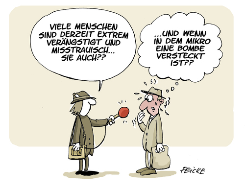 Cartoon: Misstrauen und Angst (medium) by FEICKE tagged nachrichten,tv,fernsehen,interview,radio,trerror,angst,schrecken,misstrauen,bürger,nachrichten,tv,fernsehen,interview,radio,trerror,angst,schrecken,misstrauen,bürger