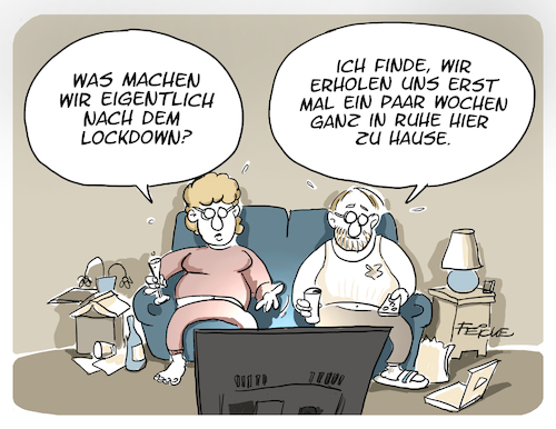 Cartoon: Nach dem Lockdown (medium) by FEICKE tagged corona,pandemie,lockdown,vorbei,ehe,familie,medien,tv,konsum,feicke,corona,pandemie,lockdown,vorbei,ehe,familie,medien,tv,konsum,feicke