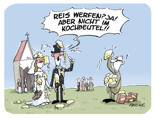 Cartoon: Reis (medium) by FEICKE tagged heirat,heiraten,hochzeit,ehe,paar,kirche,trauung,brauch,reis,küche,kochen,heirat,heiraten,hochzeit,ehe,paar,kirche,trauung,brauch,reis,küche,kochen