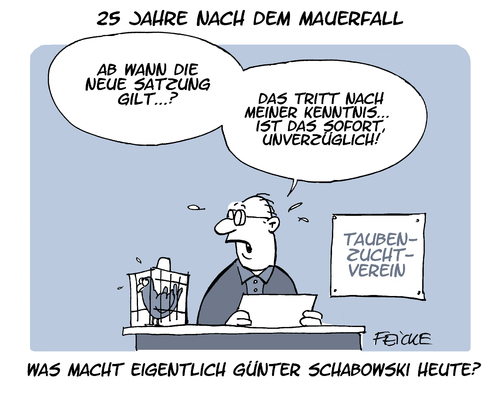 Cartoon: Schabowski 2014 (medium) by FEICKE tagged günter,schanbowsky,ddr,deutsche,demokratische,republik,mauer,mauerfall,versprecher,günter,schanbowsky,ddr,deutsche,demokratische,republik,mauer,mauerfall,versprecher