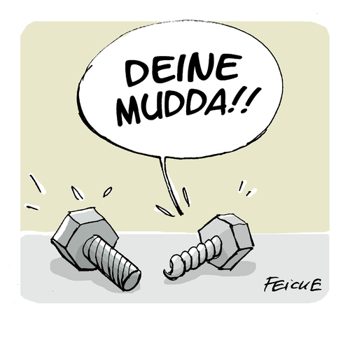 Cartoon: Wenn Schrauben streiten (medium) by FEICKE tagged schraube,mutter,witz,heimwerker,heizwerk,basteln,diss,beef,jugendsprache,schraube,mutter,witz,heimwerker,heizwerk,basteln,diss,beef,jugendsprache