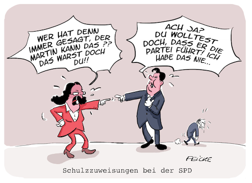 Cartoon: Wer ist Schuld (medium) by FEICKE tagged spd,sozialdemokrat,schulz,nahles,gabriel,analyse,wahl,niederlage,bundestag,spd,sozialdemokrat,schulz,nahles,gabriel,analyse,wahl,niederlage,bundestag