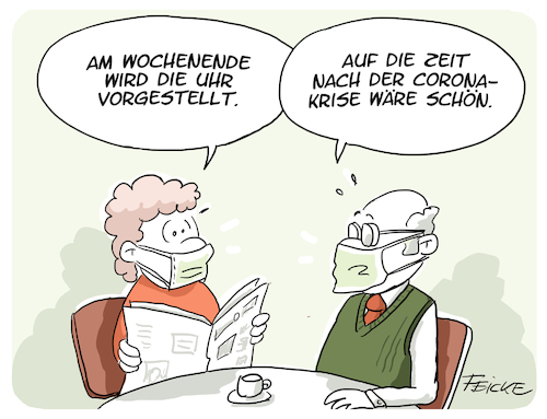 Cartoon: Zeitumstellung (medium) by FEICKE tagged corona,zeit,umstellung,uhr,sommerzeit,zukunft,corona,zeit,umstellung,uhr,sommerzeit,zukunft