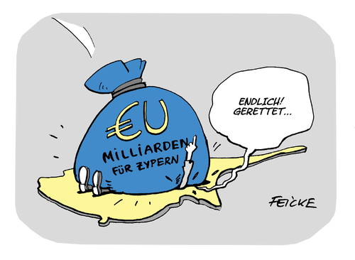 Cartoon: Zypern gerettet (medium) by FEICKE tagged milliarden,cyprus,bank,eu,europa,europäische,union,fiskalpakt,rettungsschirm,zypern,auflage,rettung,zahlung,milliarden,cyprus,bank,eu,europa,europäische,union,fiskalpakt,rettungsschirm,zypern,auflage,rettung,zahlung