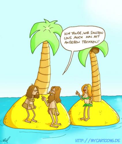 Cartoon: Beziehungsinsel (medium) by mil tagged cartoon,mann,frau,beziehung,insel,mil