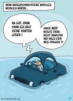 Cartoon: Geschlechtsgesteuert (medium) by mil tagged mann,frau,auto,navi,navigation,weg,verfahren,ärger,streit,problem,vorwurf