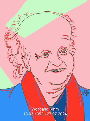 Cartoon: Wolfgang Rihm (medium) by Erwin Pischel tagged wolfgang,rihm,komponist,composer,komposition,musiker,musik,musikwissenschaftler,essayist,karlsruhe,stockhausen,noten,pischel