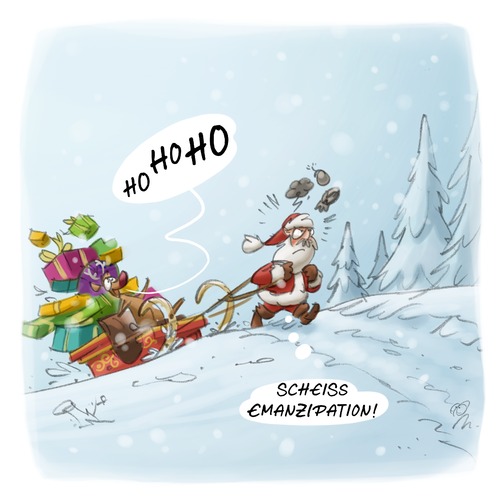 Cartoon: LACHHAFT Cartoon No. 485 (medium) by LACHHAFT tagged lachhaft,comic,cartoon,michael,mantel,weihnachtsmann,weihnachten,weihnachtscartoon,schlitten,geschenke,rollentausch,emanzipation,rentier,rudolf,rudolph,weihnachten,weihnachtsmann,schlitten,geschenke,rollentausch,emanzipation,rentier,rudolf