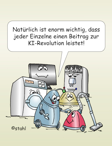 Cartoon: KI Revolution (medium) by wista tagged ki,revolution,künstliche,intelligenz,chatbot,technik,computer,haushalt,geräte,haushaltsgeräte,chip,programm,programmieren,gefahr,informatik,lernen,denken,selbstlernen,staubsauger,roboter,kühlschrank,kaffeeautomat,siri,ki,revolution,künstliche,intelligenz,chatbot,technik,computer,haushalt,geräte,haushaltsgeräte,chip,programm,programmieren,gefahr,informatik,lernen,denken,selbstlernen,staubsauger,roboter,kühlschrank,kaffeeautomat,siri