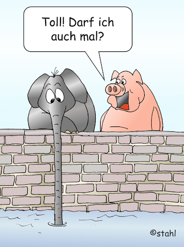 Cartoon: Langer Rüssel (medium) by wista tagged elefant,schwein,ferkel,rüssel,wasser,trinken,essen,fluss,bach,see,elefant,schwein,ferkel,rüssel,wasser,trinken,essen,fluss,bach,see