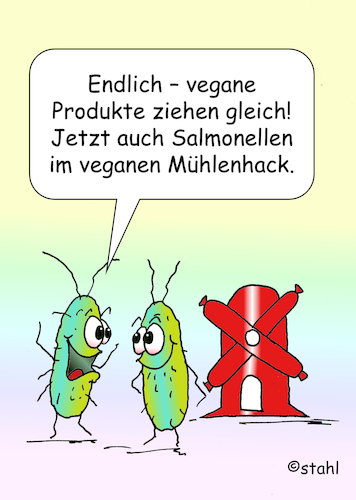 Cartoon: Veganes Hack (medium) by wista tagged salmonellen,bakterien,vegan,veganer,fleisch,veganes,hackfleisch,hack,schnitzel,soja,sojafleisch,mikrobiologische,belastung,mikrobiologie,toxisch,giftig,ungenießbar,rückruf,rügenwalder,mühle,produkte,charge,verunreinigung,warnung,warnhinweis,salmonellen,bakterien,vegan,veganer,fleisch,veganes,hackfleisch,hack,schnitzel,soja,sojafleisch,mikrobiologische,belastung,mikrobiologie,toxisch,giftig,ungenießbar,rückruf,rügenwalder,mühle,produkte,charge,verunreinigung,warnung,warnhinweis