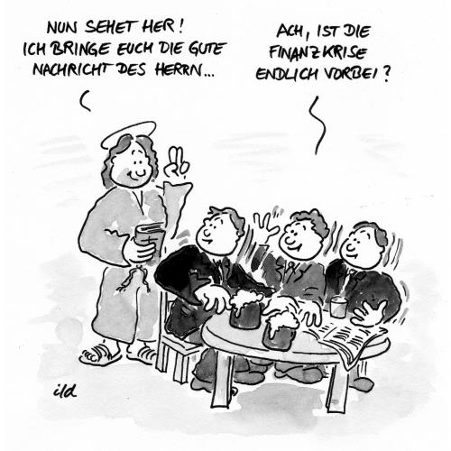 Cartoon: Die gute Nachricht des Herrn (medium) by achecht tagged finanikrise,finanzen,bank,bankenkrise,bankenskandal,botschaft,frohe,nachricht,herr,gott,jesus,krise,ende,bibel,verkündigung,finanzkrise,finanzen,krise,geld,wirtschaft,wirtschaftskrise,bank,banken,bankenkrise,bankenskandal,botschaft,verkündigung,bibel,religion,nachricht,jesus christus,kirche,fromm,heilig,kneipe,bar,missionar,zukunft,hoffnung,jesus,christus