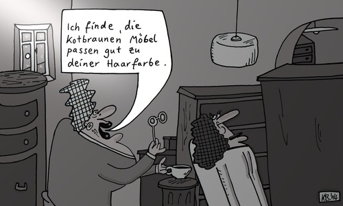 Cartoon: Frauen (medium) by Leichnam tagged frauen,haarfarbe,passend,möbel,gehässig,frechheit,fauxpass,ungeschickt