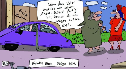 Cartoon: Nutzung (medium) by Leichnam tagged nutzung,vater,suizid,suicid,abgas,auto,wagen,selbstmord,grit,kaputt,ehe