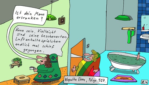 Cartoon: Spielchen (medium) by Leichnam tagged spielchen,ehe,kaputt,luft,ersticken,ertrinken,ersaufen,badewanne,badezimmer,gleichgültigkeit,leichnam