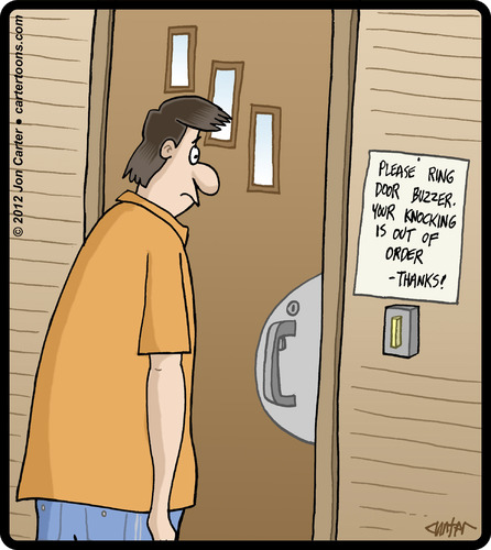 Cartoon: Knock Note (medium) by cartertoons tagged signs,neighbors,door,customs,rituals,home,greetings,notifications,signs,neighbors,door,customs,rituals,home,greetings,notifications