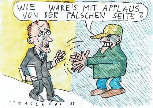 Cartoon: Applaus (medium) by Jan Tomaschoff tagged cdu,afd,merz,brandmauer,cdu,afd,merz,brandmauer