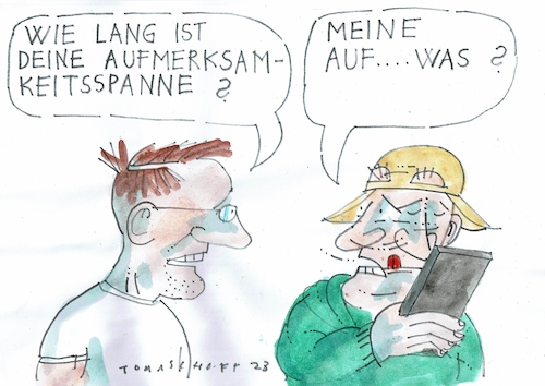 Cartoon: Aufmerksamkeit (medium) by Jan Tomaschoff tagged medien,handy,konzentration,aufmerksamkeit,medien,handy,konzentration,aufmerksamkeit