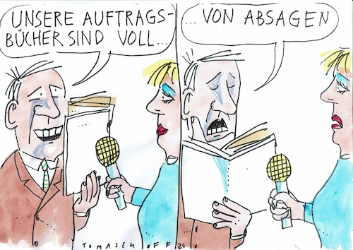 Cartoon: Auftragsbücher (medium) by Jan Tomaschoff tagged wirtschaft,aufträge,flaute,wirtschaft,aufträge,flaute