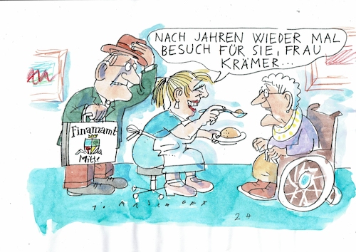 Cartoon: Besuch (medium) by Jan Tomaschoff tagged einsamkeit,alter,zuwendung,einsamkeit,alter,zuwendung