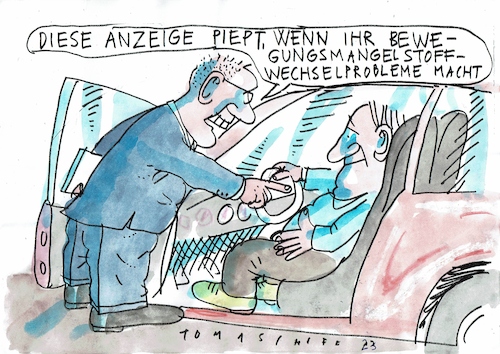 Cartoon: Bewegungsnangel (medium) by Jan Tomaschoff tagged bewegungsmangel,metabolisches,syndrom,auto,bewegungsmangel,metabolisches,syndrom,auto