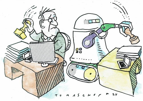 Cartoon: Bürokratie (medium) by Jan Tomaschoff tagged roboter,digitalisierung,bürokratie,roboter,digitalisierung,bürokratie