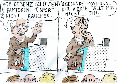 Cartoon: Demenzschutz (medium) by Jan Tomaschoff tagged alter,denmenz,gesundheit,medizin,alter,denmenz,gesundheit,medizin