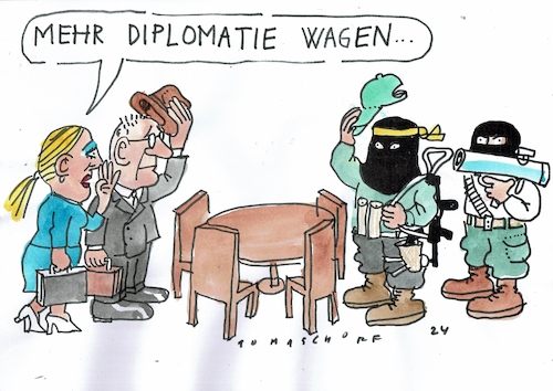 Cartoon: Diplomatie (medium) by Jan Tomaschoff tagged terror,kriege,autokraten,nahost,israel,hamas,ukraine,terror,kriege,autokraten,nahost,israel,hamas,ukraine