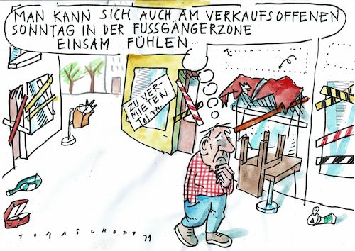 Cartoon: einsam (medium) by Jan Tomaschoff tagged pleiten,geschäfte,fussgängerzone,pleiten,geschäfte,fussgängerzone