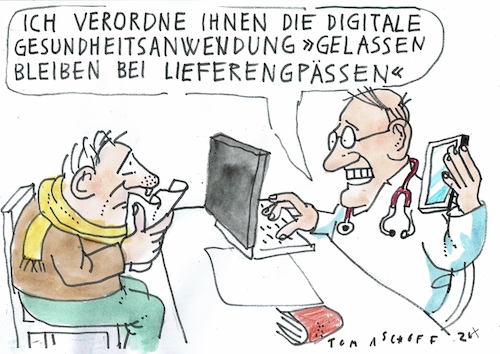 Cartoon: Engpass (medium) by Jan Tomaschoff tagged gesundheit,digitalisierung,medikamente,engpass,gesundheit,digitalisierung,medikamente,engpass