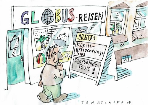 Cartoon: Gesundheitsreisen (medium) by Jan Tomaschoff tagged befruchtung,sterbehilfe,befruchtung,sterbehilfe