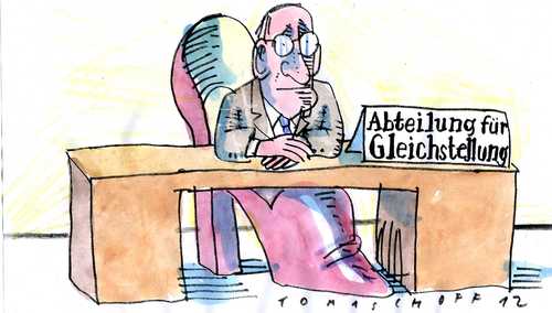 Cartoon: Gleichstellung (medium) by Jan Tomaschoff tagged geschlechter,gleichstellung,frauen,frauen,gleichstellung,geschlechter