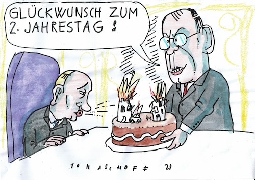 Cartoon: Jahrestag (medium) by Jan Tomaschoff tagged rußland,ukraine,putin,krieg,rußland,ukraine,putin,krieg