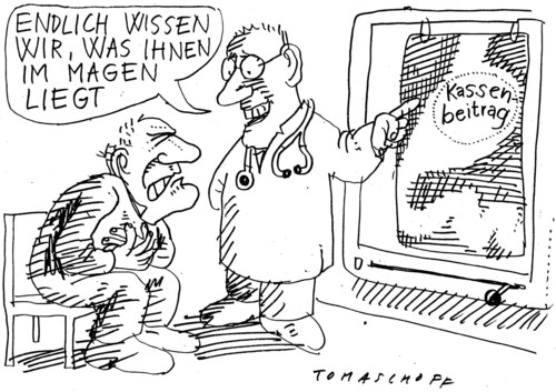 Cartoon: Magenschmerzen (medium) by Jan Tomaschoff tagged gesundheitssystem,krankenversicherungen,krankenkassenbeiträge,krankenversicherungen,gesundheitssystem,krankenkassenbeiträge,gesundheit,krankenkasse