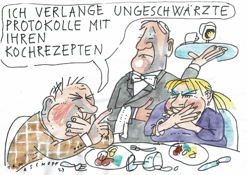 Cartoon: Protokolle (medium) by Jan Tomaschoff tagged protokolle,transparenz,verschweigen,protokolle,transparenz,verschweigen