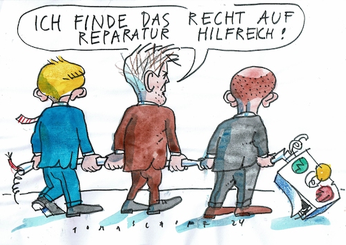 Cartoon: Reparatur (medium) by Jan Tomaschoff tagged ampel,spd,grüne,fdp,koalition,ampel,spd,grüne,fdp,koalition