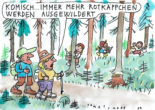 Cartoon: Rotkäppchen (medium) by Jan Tomaschoff tagged märchen,wolf,natur,auswilderung,märchen,wolf,natur,auswilderung