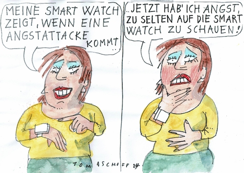 Cartoon: smart (medium) by Jan Tomaschoff tagged gesundheit,psyche,angst,wearables,smart,watch,gesundheit,psyche,angst,wearables,smart,watch