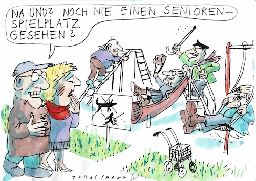 Cartoon: Spielplatz (medium) by Jan Tomaschoff tagged senioren,demografie,kinder,senioren,demografie,kinder