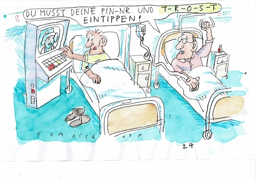 Cartoon: Trost (medium) by Jan Tomaschoff tagged krankheit,gesundheit,krankenhaus,zuwendung,trost,fachkräftemangel,krankheit,gesundheit,krankenhaus,zuwendung,trost,fachkräftemangel