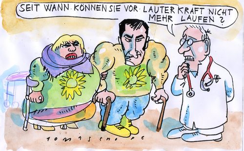 Cartoon: Umfragewerte (medium) by Jan Tomaschoff tagged grüne,umfragewerte,claudia,roth,cem,özdemir,grüne,umfragewerte,claudia roth,cem özdemir,kraft,arzt,ärzte,gesundheit,umfrage,claudia,roth,cem,özdemir