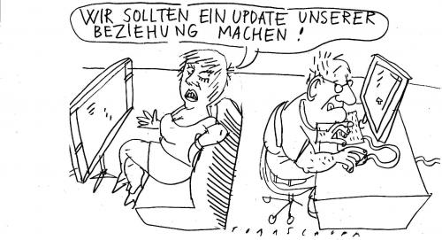 Cartoon: Update (medium) by Jan Tomaschoff tagged beziehung,ehe,mann,frau,update,computer,cartoon,cartoons,computer,technik,entwicklung,fortschritt,update,rechner,technologie,updates,beziehung,liebe,mann,frau,kommunikation,ehe