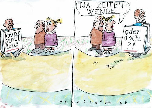 Cartoon: Wende (medium) by Jan Tomaschoff tagged staatsschulden,haushalt,merz,staatsschulden,haushalt,merz