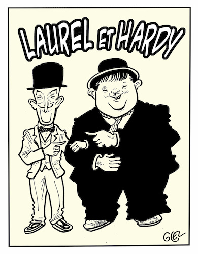 Laurel and Hardy By Damien Glez | Famous People Cartoon | TOONPOOL