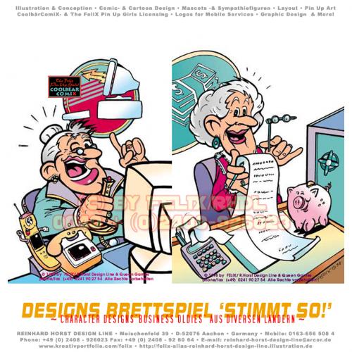 Cartoon: Cartoon Oldies (medium) by FeliXfromAC tagged cartoon,comic,illustration,stockart,comix,felix,alias,reinhard,horst,aachen,design,line,oma,omma,grandma,grossmutter,business,geschäft,stimmt,son,cardboard,game,spiel,spieledesign