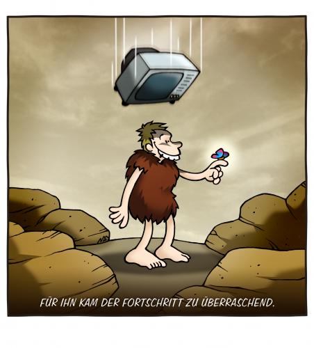 Cartoon: Fortschritt (medium) by volkertoons tagged steinzeit,stone,age,menschen,geschichte,fortschritt,neandertaler,cartoon,volkertoons,tv,fernsehen,fernseher,steinzeit,archäologie,ausgestorben,aussterben,evolution,neandertaler,palökologie,steinzeitmensch,urzeit,vorzeit,vergessene welt,geschichte,menschen,tv,fernsehen,fernseher,technik,entwicklung,fortschritt,audiovisuell,fernsehapparat,fernsehgerät,fernsehkonsument,fernsehzuschauer,flimmerkiste,freizeit,glotzen,glotze,heimkino,konsumenten,massenmedium,medien,mediengesellschaft,medienlandschaft,medium,meinungsbild,pay tv,publikum,röhre,stubenhocker,tv konsumenten,unterhaltung,zuschauer,gattung,mittelpaläolithikum,art,kultur,überraschung,moderne,vergessene,welt,pay