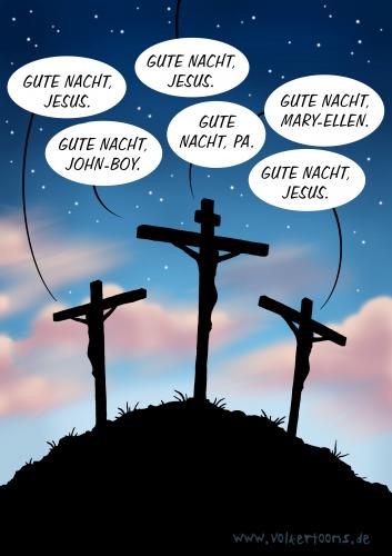 Cartoon: Waltons Mountain - Die Karte! (medium) by volkertoons tagged volkertoons,cartoon,humor,ostern,easter,karte,card,grußkarte,jesus,christus,christ,kreuzigung,golgatha,golgotha,waltons,tv,fernshen,serie,cartoon,ostern,tradition,kultur,feiertage,feiertag,religion,jesus christus,kreuzigung,grußkarte,karte,bibel,golgatha,golgotha,waltons,fernshen,serie,parodie,fernsehserie,gute nacht,schlafen,kreuz,jesus,christus,gute,nacht