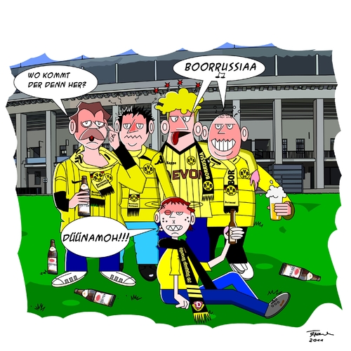 Cartoon: Der Irlläufer - The stray (medium) by Tricomix tagged borrussia,dortmund,dynamo,dresden,pokalfinale,bundesliga,zweite,fans,borrussia dortmund,dynamo,dresden,pokalfinale,bundesliga,fans,fussball,fußball,sport,borrussia,dortmund